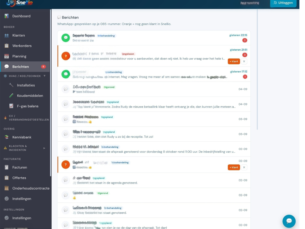 AI-assistent in Snellio vraagt via WhatsApp het adres en type installatie uit